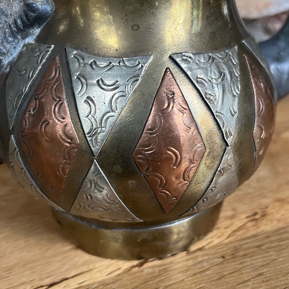 VTG Moroccan Teapot Handcrafted Silver Copper Brass Pieced Boho Decorative - Picture 2 of 8